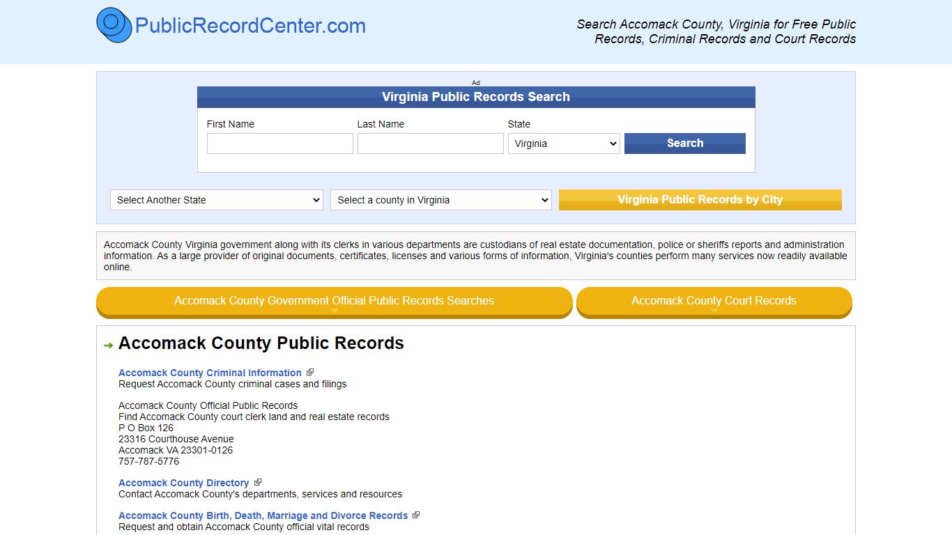 Accomack County Virginia Free Public Records - Court Records - Criminal ...