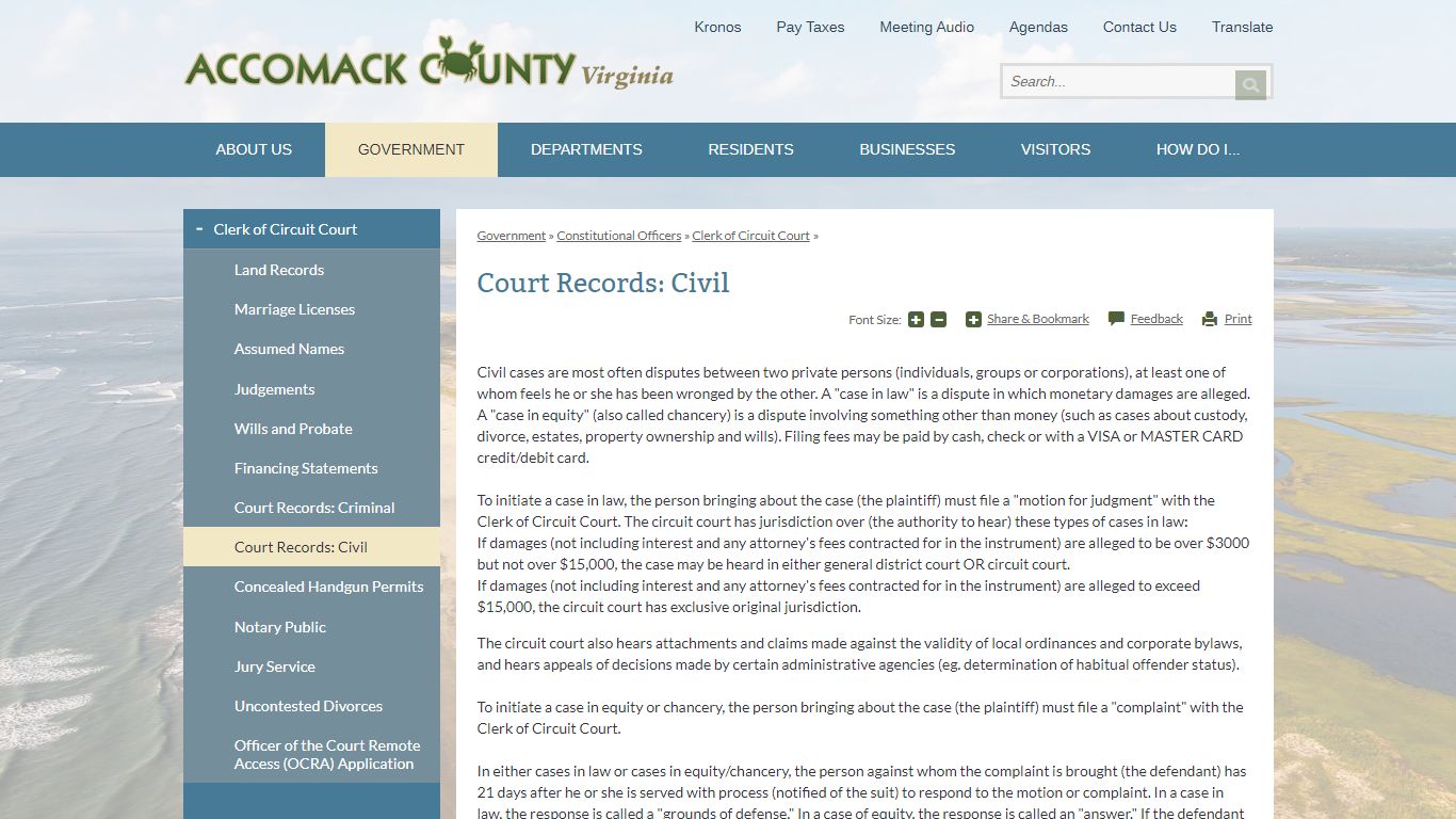 Court Records: Civil | Accomack County